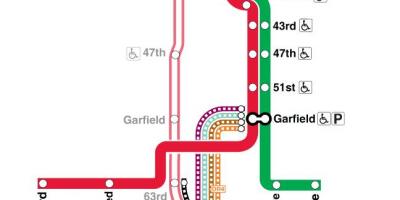 Չիկագոյում գնացքով քարտեզի վրա կարմիր գիծը
