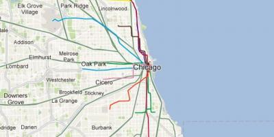 Չիկագոյում կապույտ գծեր երկաթուղային քարտեզի վրա