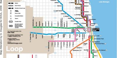 Չիկագոյում գնացքով քարտեզի վրա կապույտ գիծը