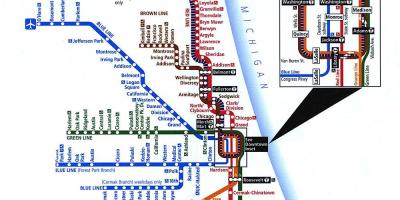 Մետրոյի Չիկագոյում գծերի քարտեզի վրա
