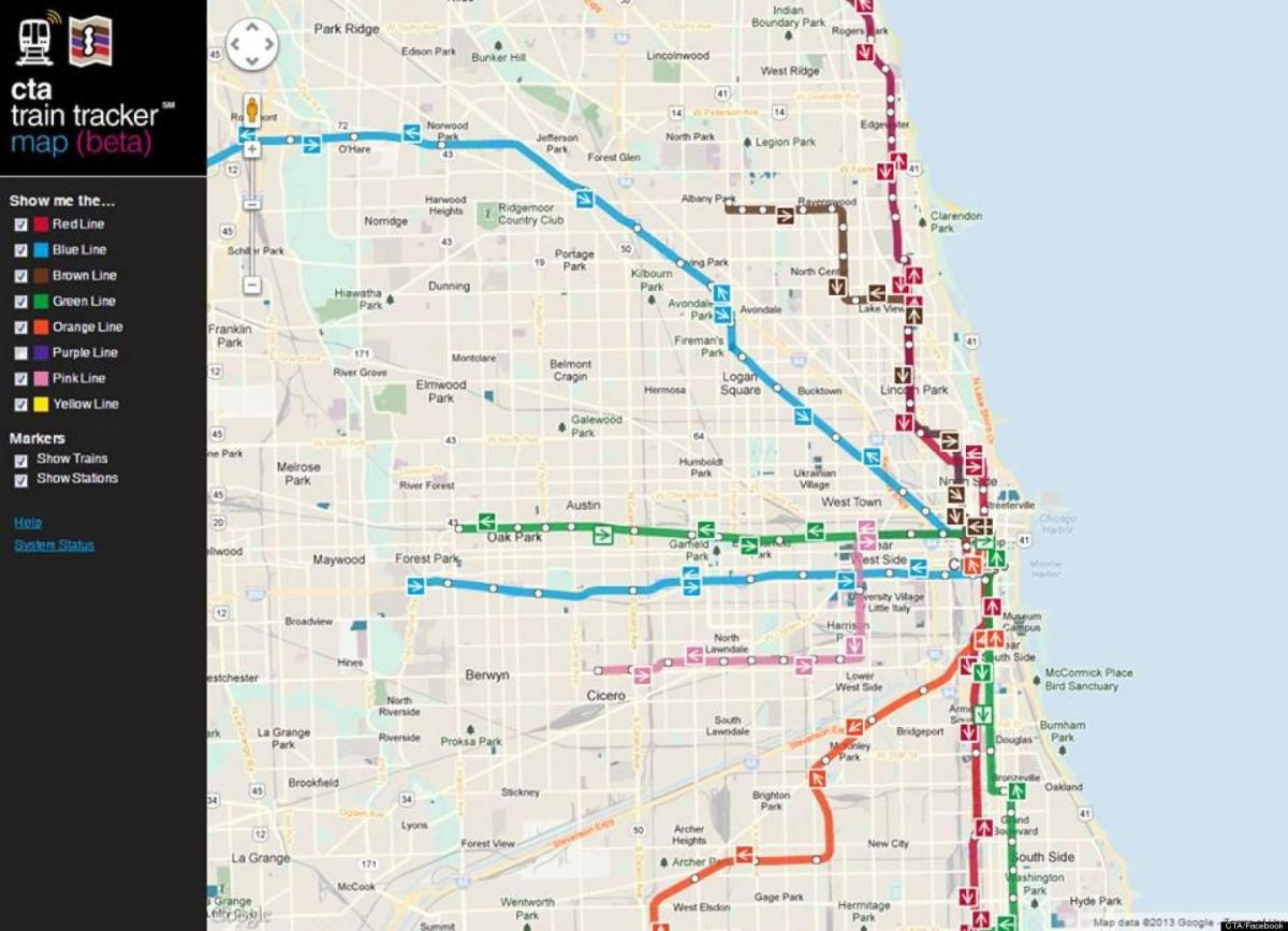 Չիկագոյում գնացքը кта քարտեզի վրա