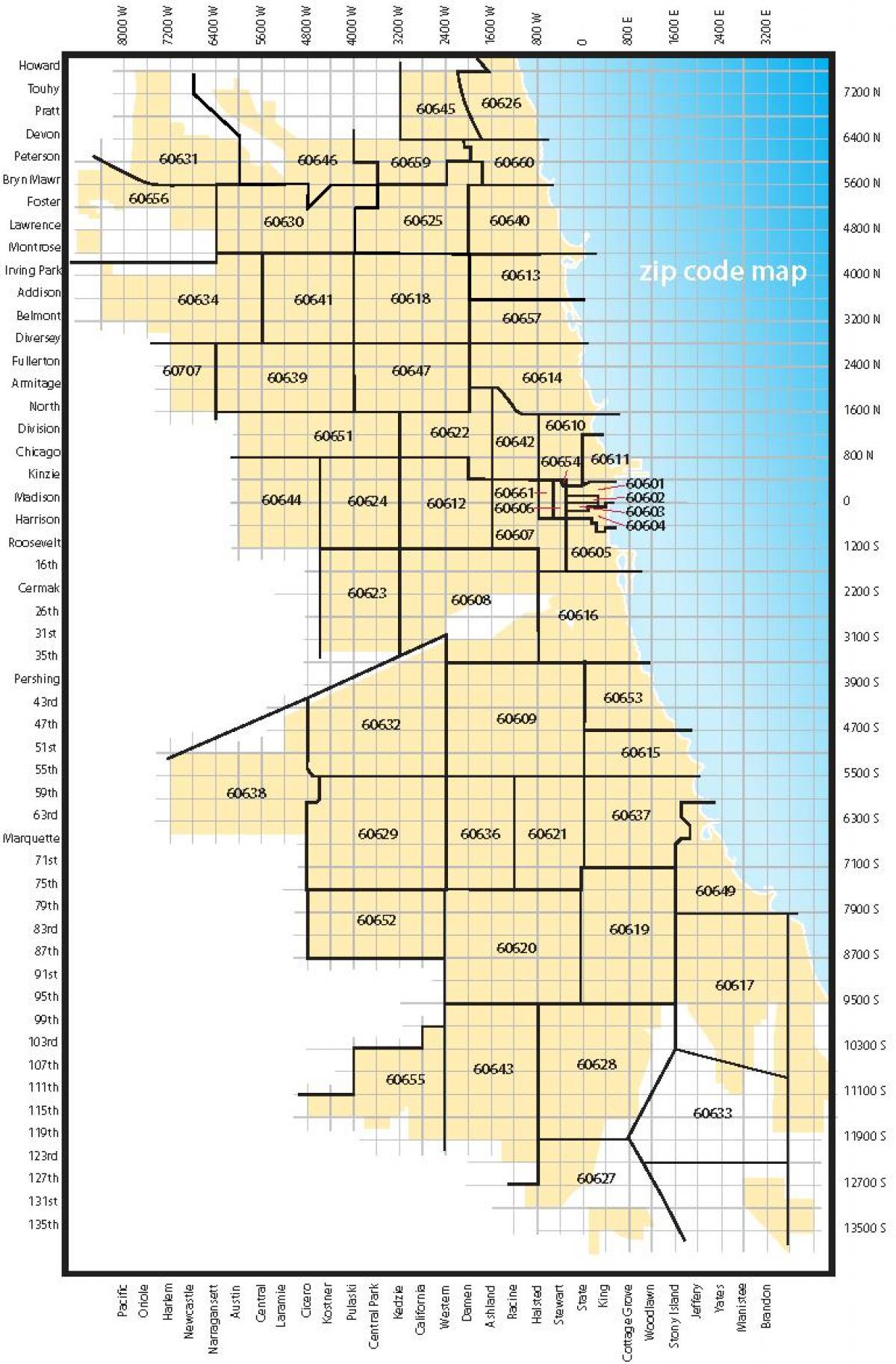 քարտեզ Չիկագոյում zip կոդերը