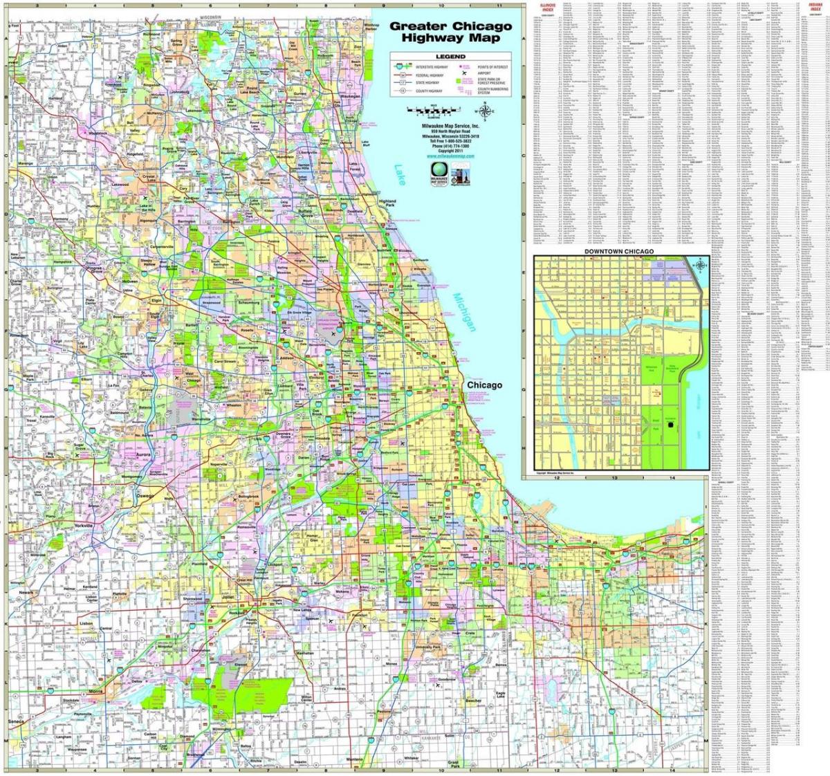 քարտեզ ավտոմոբիլային ճանապարհների Չիկագոյում
