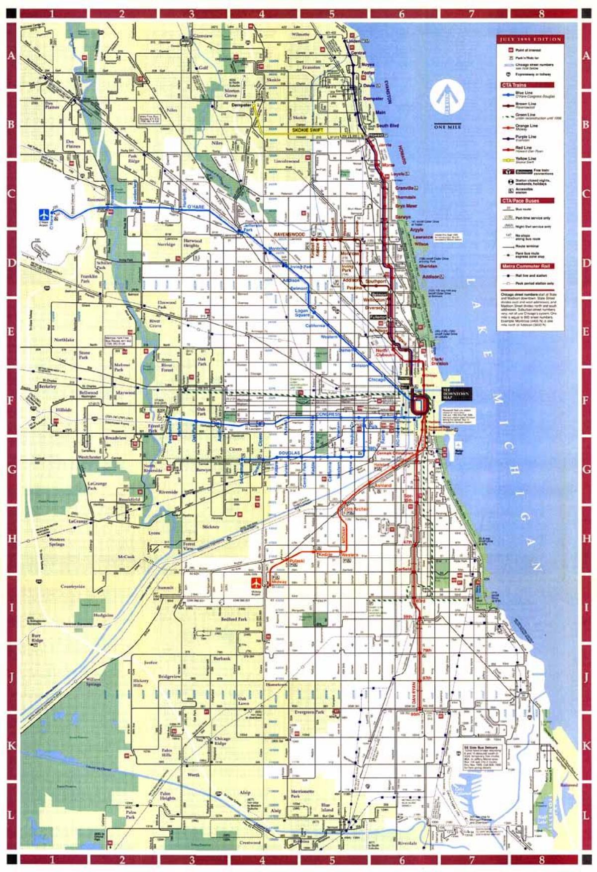 քարտեզ Չիկագո քաղաքի սահմանները