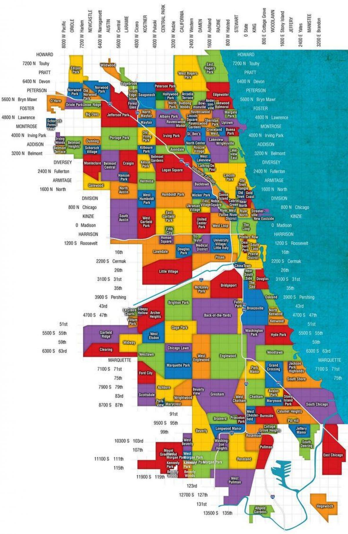 քարտեզ Չիկագոյի արվարձաններից